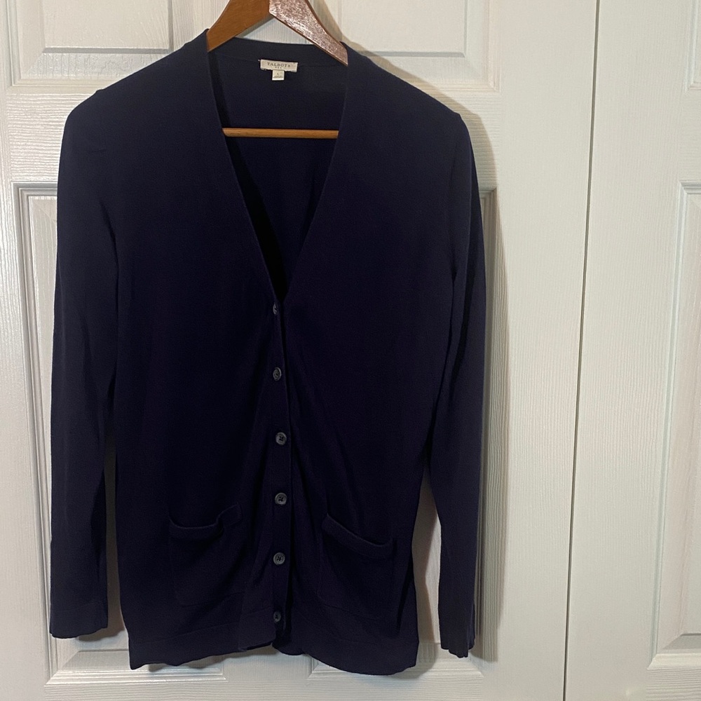 Talbots Blue L Navy Knit Cardigan - Classic Button Front